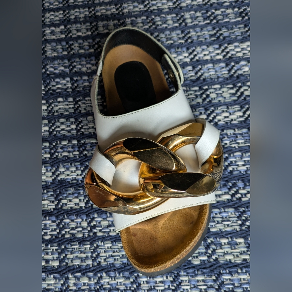 JW ANDERSON White and Gold Chain Leather Sandals - Picture 9 of 14